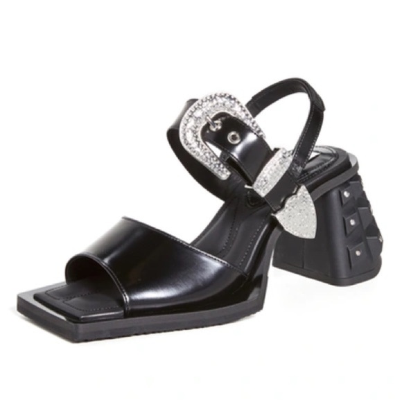 Eytys Shoes - EYTYS Arizona Black leather crystal edgy sandals size 38